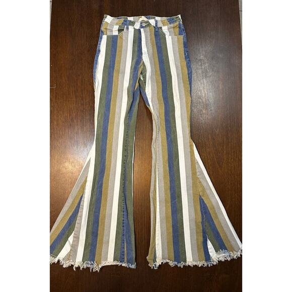 Altard State Striped Flare Bell Bottom Jeans Women Large Boho Western Cowgirl - Picture 1 of 9